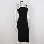 Women's Black Halter Prom Dress With Slit Sexy Black Sleeveless Evening Dress Y1161
