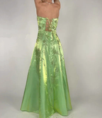 Strapless Green Satin Beaded A Line Prom Dress Evening Dress Y8412