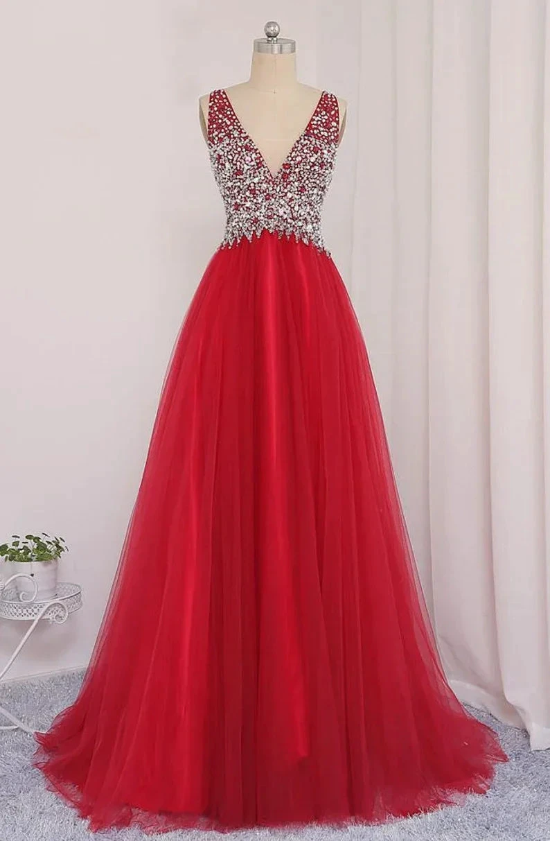 V Neckline Prom Dress Tulle Skirt Evening Dress Graduation Party Dress Formal Dress Dresses For Prom Special Occasion Dress Y792