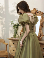Simple Green V Neck Tulle Long Prom Dress, Green Evening Dresses Y1872