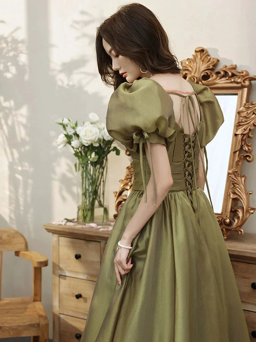 Simple Green V Neck Tulle Long Prom Dress, Green Evening Dresses Y1872