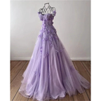 Princess 3D Flower sweet A-line Tulle Evening Dress/ Purple Prom Dress Handmade Y4677