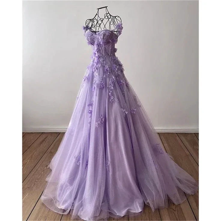 Princess 3D Flower sweet A-line Tulle Evening Dress/ Purple Prom Dress Handmade Y4677