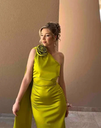 Sexy Sheath Long Party Prom Dress Olive Green One Shoulder Prom Evening Dress Y8009