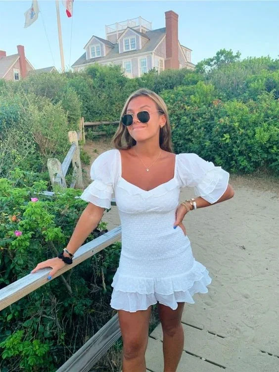 White Retro Homecoming Dress White Summer Dress Y2280