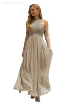 Numbersea Women Halter Chiffon Bridesmaid Dress A-line Long Formal Prom Gown SEA28015