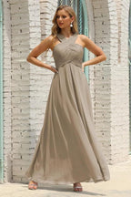 Numbersea Women Halter Chiffon Bridesmaid Dress A-line Long Formal Prom Gown SEA28015