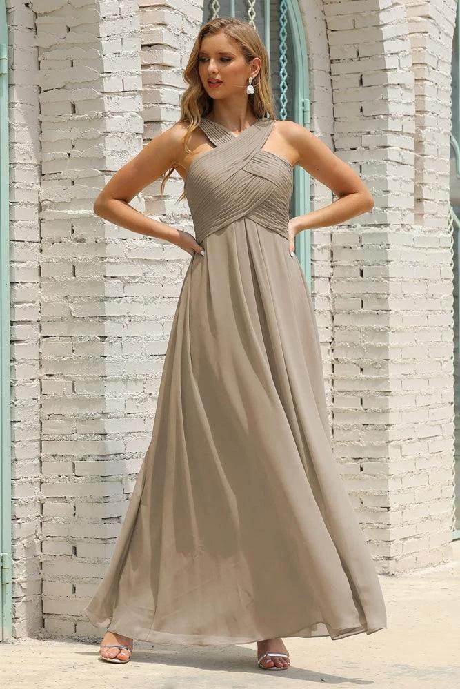 Numbersea Women Halter Chiffon Bridesmaid Dress A-line Long Formal Prom Gown SEA28015