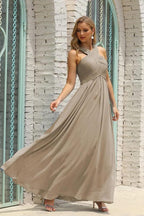Numbersea Women Halter Chiffon Bridesmaid Dress A-line Long Formal Prom Gown SEA28015