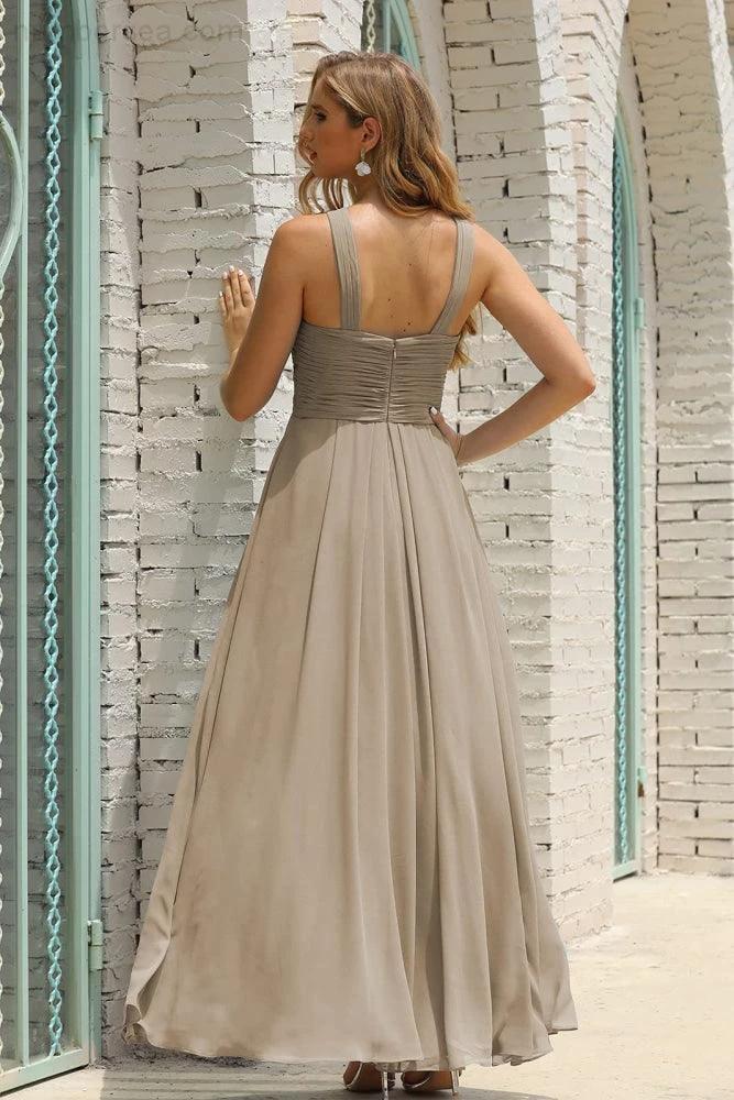 Numbersea Women Halter Chiffon Bridesmaid Dress A-line Long Formal Prom Gown SEA28015