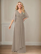 A-Line V-Neck Long Sequins Chiffon Mother Dress