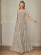 Dark Navy A-Line Boatneck Sequins Chiffon Dress
