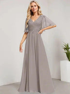 A-line V-Neck Floor-Length Lace Chiffon Mother of the Bride Dress With Sequins