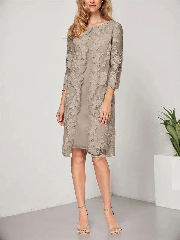 A-line Scoop Knee-Length Chiffon Lace Mother of the Bride Dress With Jacket