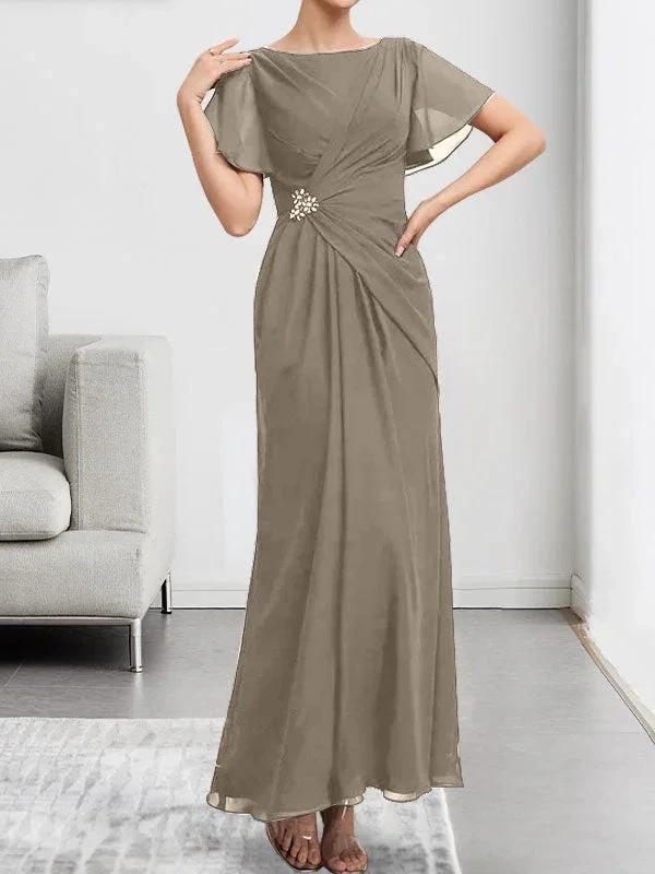 A-line Scoop Illusion Tea-Length Chiffon Lace Mother of the Bride Dress With Beading Sequins