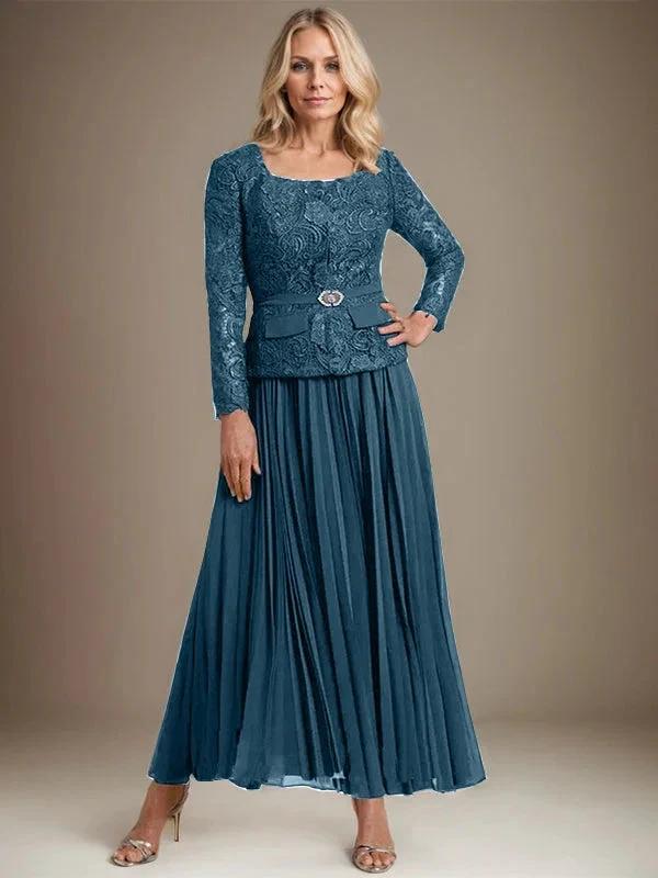 A-line Square Ankle-Length Chiffon Mother of the Bride Dress With Pleated