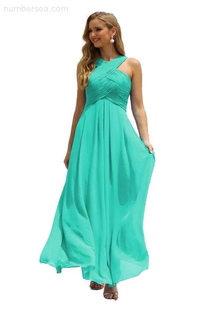 Numbersea Women Halter Chiffon Bridesmaid Dress A-line Long Formal Prom Gown SEA28015