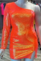 Blue Sequin Homecoming Dress One Sleeve Short Homecoming Dress SYH21