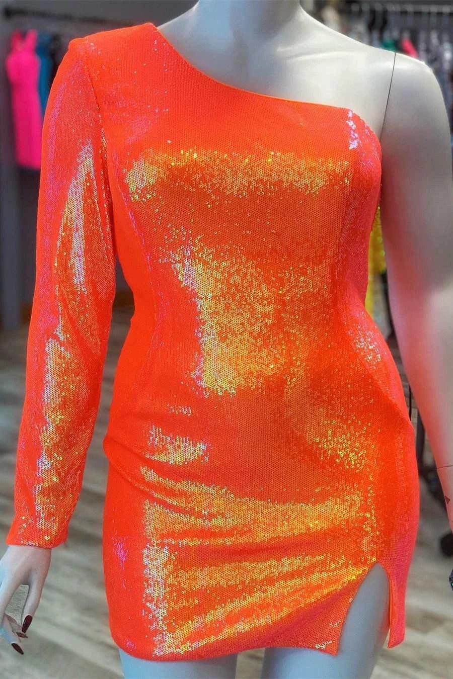 Blue Sequin Homecoming Dress One Sleeve Short Homecoming Dress SYH21