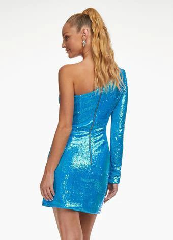 Blue Sequin Homecoming Dress One Sleeve Short Homecoming Dress SYH21