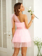 Tube Top Dress Tulle Belt One-Shoulder Short/Mini Dresses SYH50
