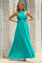 Numbersea Women Halter Chiffon Bridesmaid Dress A-line Long Formal Prom Gown SEA28015