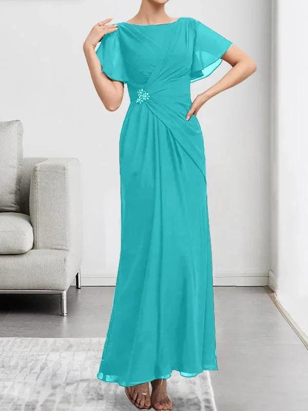 A-line Scoop Illusion Tea-Length Chiffon Lace Mother of the Bride Dress With Beading Sequins