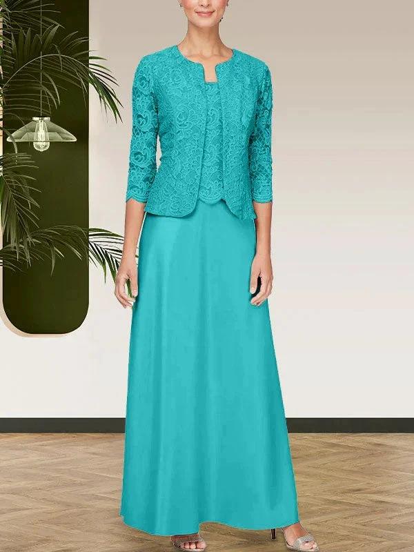 Glitter Lace & Satin Skirt Jacket Dress with Open Jacket