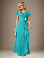 Stormy A-Line V-Neck Ruched Chiffon Dress