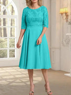A-line Scoop Knee-Length Lace Chiffon Mother of the Bride Dress
