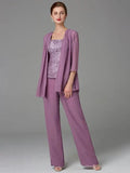 Chiffon Square Neck Mother of the Bride Pantsuits with Jacket