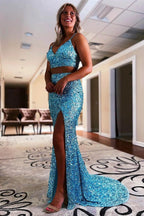 Yellow Prom Dress Two-Pieces Sequin Prom Dresses  SYP94