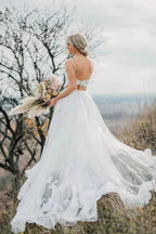 Two Pieces Lace Appliques Spaghetti Straps Wedding Dresses Bridal Gown WD628