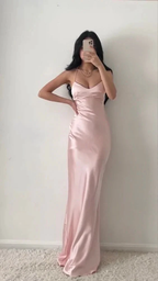 Charming Pink Mermaid Long Prom Dress,Simple Pink Evening Dress  Y1932