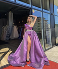 Purple dress with side slit prom gowns, bridal dresses, women wedding dress Y5230