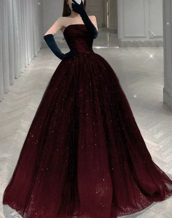 Strapless A-line Tulle Prom Dress Chic Evening Dress Y2030