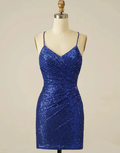 Royal Blue Sheath Sequin Lace Up Homecoming Dress Y2844