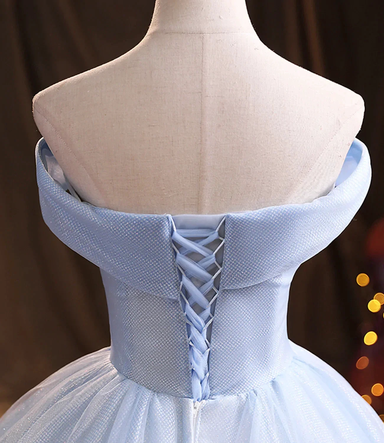 Blue tulle lace long ball gown dress formal dress Y1293