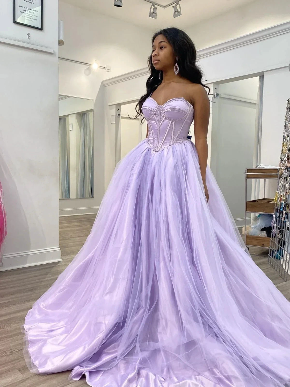 Lavender Corset Back Tulle Ball Gown,A-line Prom Dress Y4580