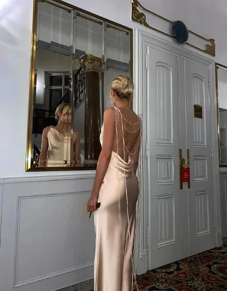 Sexy Backless Sheath Prom Dress Evening Dress Glam Dress Y7396