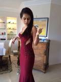 Sexy Burgundy Mermaid Prom Dresses Evening Dress Y5603