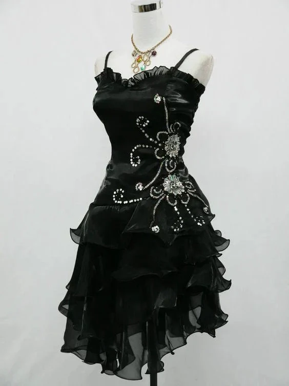 Sexy Black Chiffon Beaded Cocktail Dress Homecoming Dress Y7729