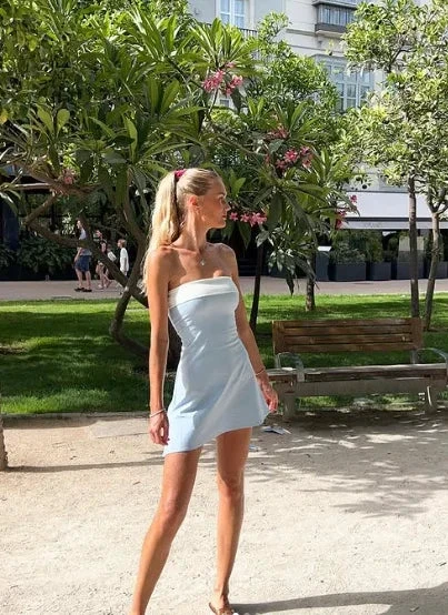 Summer Sleeveless Strapless Mini Tube Dresses For Women Outfit Casual Patchwork Bodycon Beach Holiday Party Dress Homecoming Dress Y7261