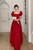 Pretty Red Tulle A Line Prom Dress Long Evening Dress Y7771