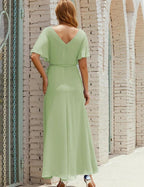 Numbersea V-Neck Bridesmaid Dress Long Formal Dresses with Belt for 28022