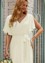 Numbersea V-Neck Bridesmaid Dress Long Formal Dresses with Belt for 28022