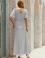 Numbersea V-Neck Bridesmaid Dress Long Formal Dresses with Belt for 28022
