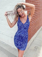 V-neck Sequin Short/Mini Dresses SYH45