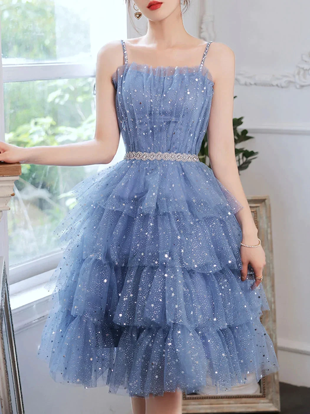 Short Puffy Blue Prom Dress Tulle Short Blue Puffy Homecoming Dress Y2620