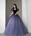Purple Tulle Sequin Long Princess Dress Evening Gown Y5619